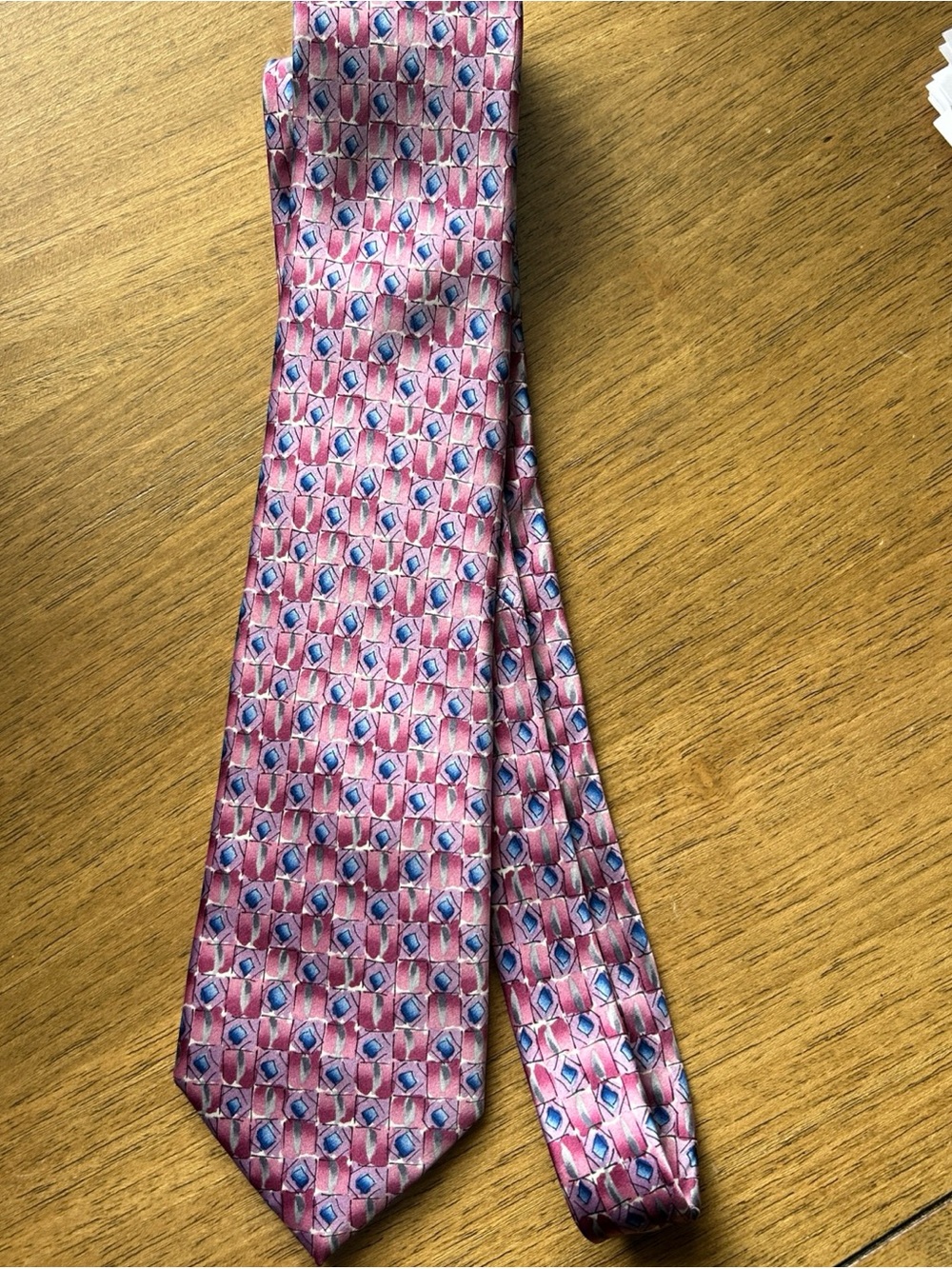 J. Garcia Pink and Blue Geometric Silk Tie space containers silk
